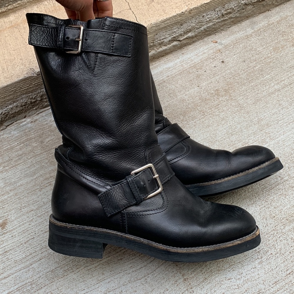 Sold - Marni Mid Calf Leather Moto Engineer Boots